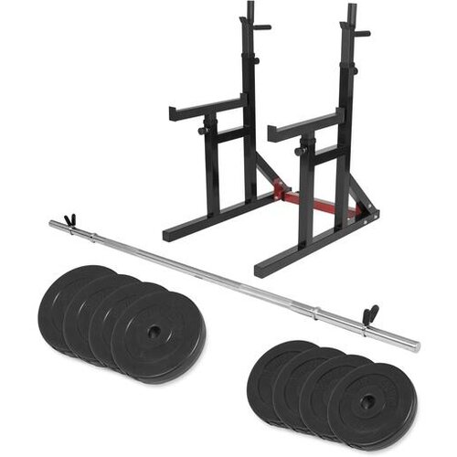 Gorilla Sports Podesivi stalak za čučnjeve i &amp;scaron;ipku + duga &amp;scaron;ipka + diskovi (ukupno 40 kg) Slike