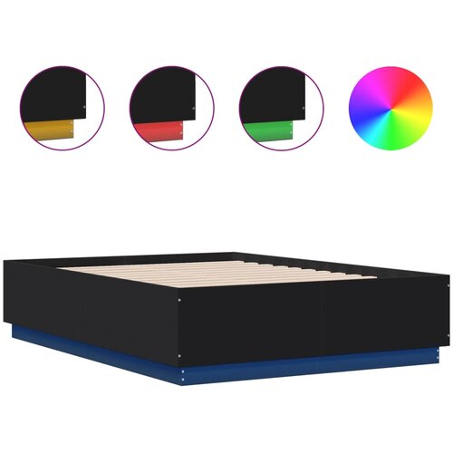 Maison Chic Posteljni okvir - Dvoposteljna postelja - Zakonska postelja z LED lučkami črn 135x190 cm inženirski les, (21696423) Slike