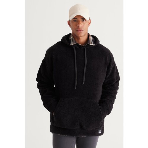 AC&Co / Altınyıldız Classics Men's Black Oversize Wide-Fit Hooded Sherpa Sweatshirt Fleece Cene