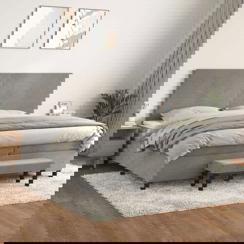  Krevet s oprugama i madracem svjetlosivi 200x200 cm baršunasti Cijene