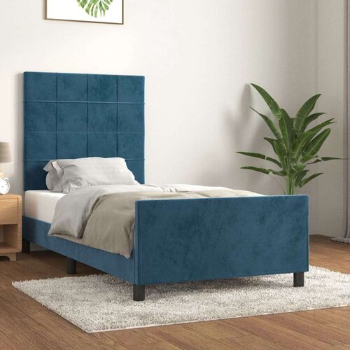  Posteljni okvir z vzglavjem temno moder 90x190 cm žamet, (20906688) Slike