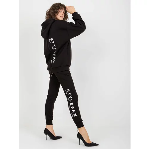 Fashion Hunters Black women's tracksuit with inscriptions and zippers