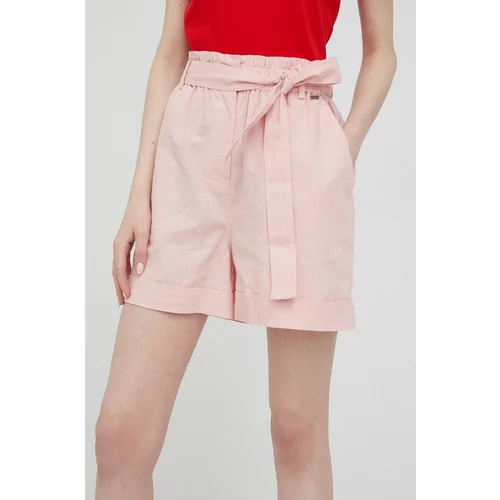 Pepe Jeans Kratke hlače s dodatkom lana Muriel za žene, boja: ružičasta, glatki materijal, visoki struk