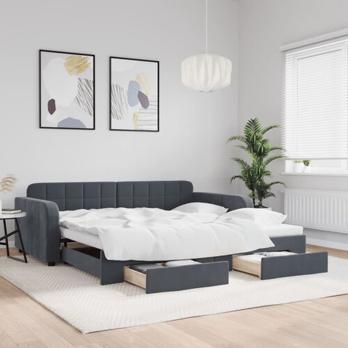 VidaXL Izvlečna dnevna postelja s predali temno siva 100x200 cm žamet Slike