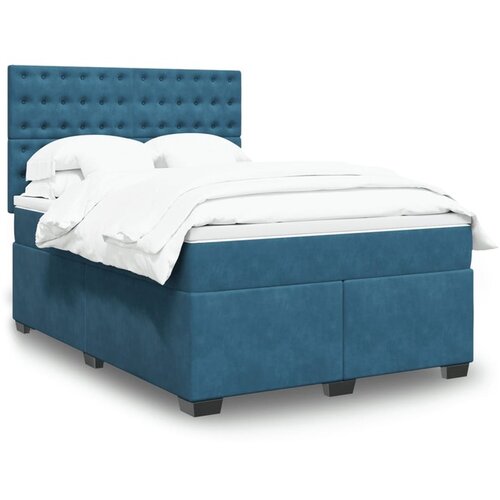 vidaXL Box spring postelja z vzmetnico modra 160x200 cm žamet Cene