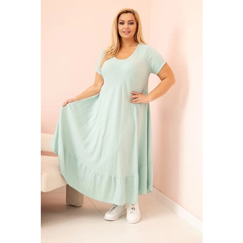 Kesi Włoski Plus size women's dress with short sleeves and ruffle made of light viscose mint Cene