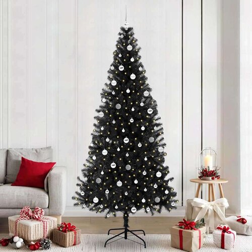 vidaXL Božično drevo med 300 LED z stojalom Črna 240 cm PVC Cene