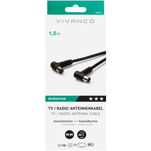 Vivanco TV/Radio Winkelkabel 90dB, 1,5m 48038 48/20 15WB Zum Anschluss von tv Geräten Cene