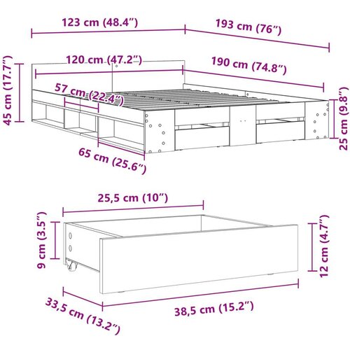 vidaXL Okvir za krevet s ladicama bijeli 120x190 cm konstruirano drvo Cijene