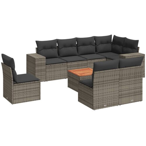  9-dijelni set vrtnih sofa od poliratana s jastucima sivi Slike