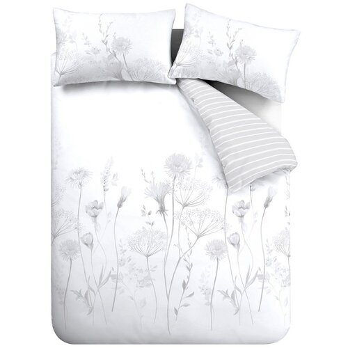 Catherine Lansfield Bela/siva podaljšana posteljnina za zakonsko posteljo 230x220 cm Meadowsweet Floral – Cene