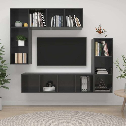 Sijaj 4-dijelni set TV ormarića visoki sjaj sivi od iverice Cijene