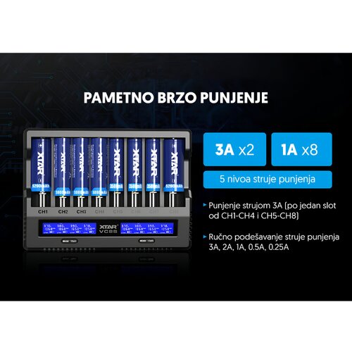 XTAR Univ. punjač akumulatora do 8 kom. sa displejem VC8S Slike
