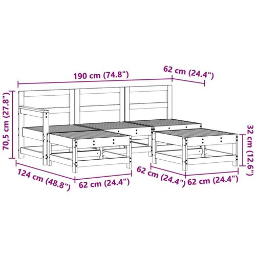  Set lounge namje&amp;scaron;taja za vrt 5 pcs Vosak Smeđa Masivna borovina - Vosak smeđa Slike