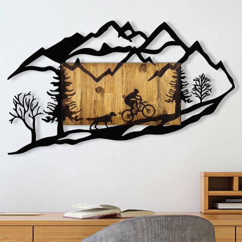zidna dekoracija drvo/metal planina 110x3x65cm Slike