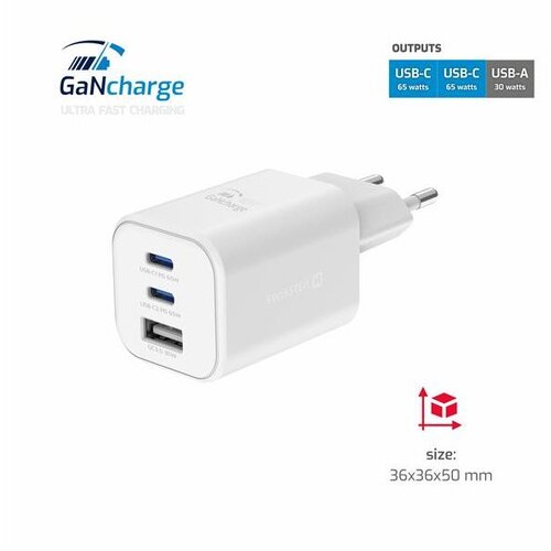 Swissten punjač GaN 65 W, 2x USB-C PD + 1x USB-A 18 W QC, bijeli Cene
