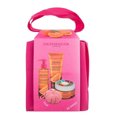 Dermacol Aroma Moment Belgian Chocolate set: gel za prhanje Belgian Chocolate 250 ml + tekoče milo Belgian Chocolate 250 ml + piling za telo Belgian Chocolate 200 g + gobica za prhanje + torbica unisex Cene