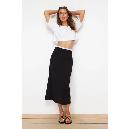 Trendyol Black Waist Detailed Scuba Flexible Midi Skirt