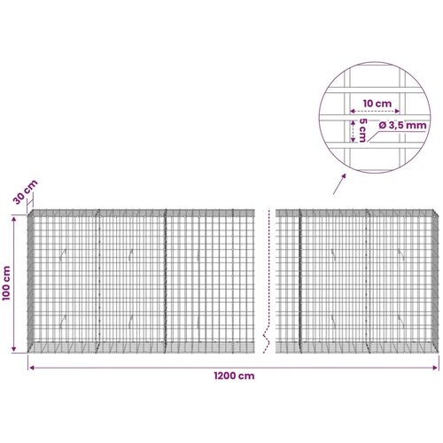  Gabion s žicom debljine 3 5 mm i mrežom 5x10 cm 1200x30x100 cm - 30 cm 100 cm 1200 cm Slike