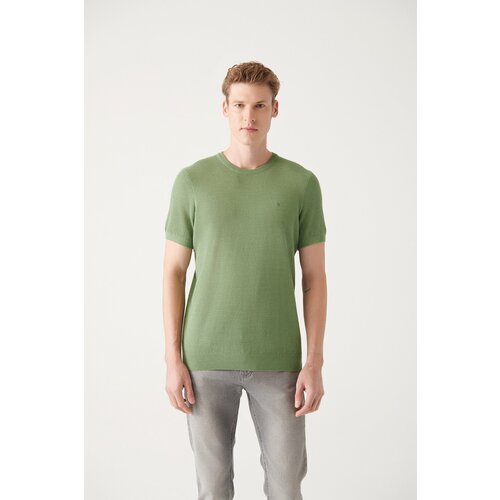 Avva Men's Aqua Green Crew Neck Textured Ribbed Standard Fit Regular Cut Knitwear T-shirt Slike