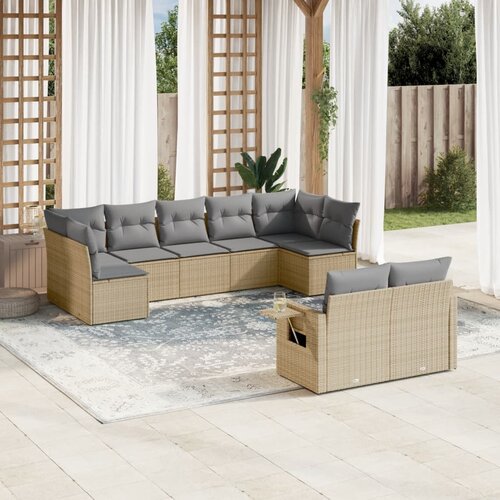 VidaXL 9-dijelni set vrtnih sofa s jastucima bež od poliratana Slike