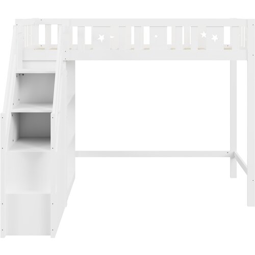 Lumor Postelja Mezzanine 90x200 cm - s policami in stopnicami za shranjevanje - masivni les - bela, (22155597) Cene