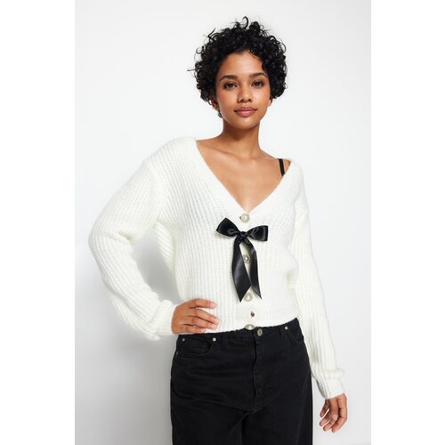 Trendyol Ecru V-Neck Knitwear Cardigan Slike