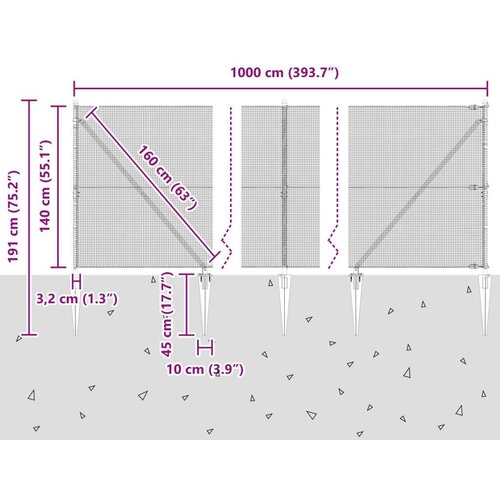 vidaXL Zavarena Žičana Ograda sa 7 Štiftova Siva 1.4x10 m Čelik Cijene