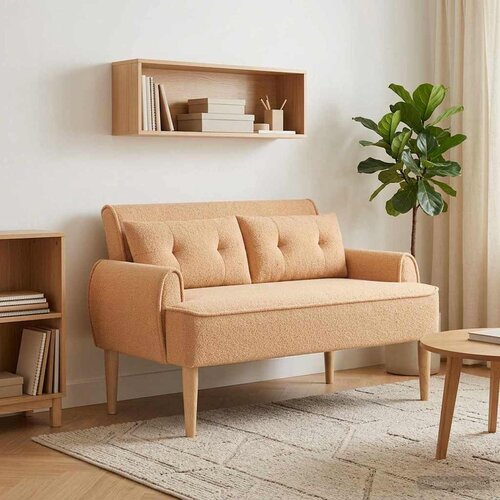  Ljubavni kauč s gumbima Bež 117 x 67 x 77 cm Boucl&eacute; Cijene