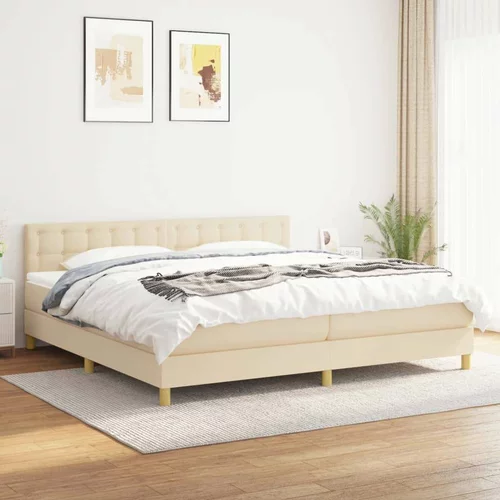  Box spring postelja z vzmetnico krem 200x200 cm blago, (20894591)