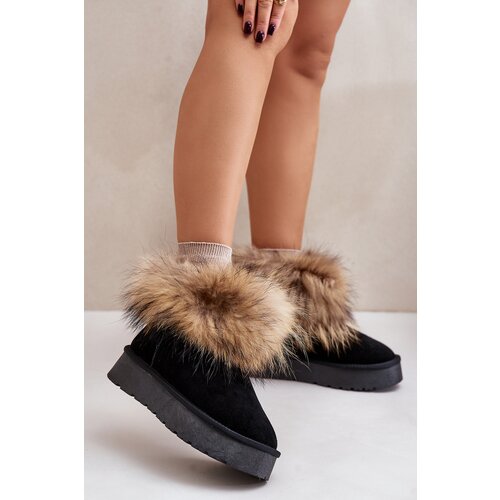 Kesi Leather snow boots on a platform with fur black avirisa Slike