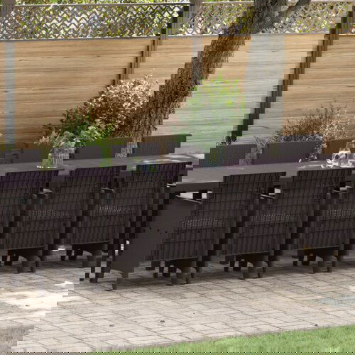 VidaXL Set blagovanja za vrt 17 pcs Smeđa 16 sjedala Ratan, poliester Slike