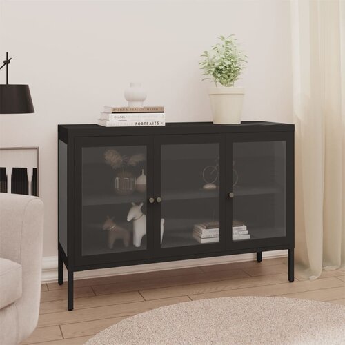 vidaXL Komoda crna 105 x 35 x 70 cm od čelika i stakla Cijene