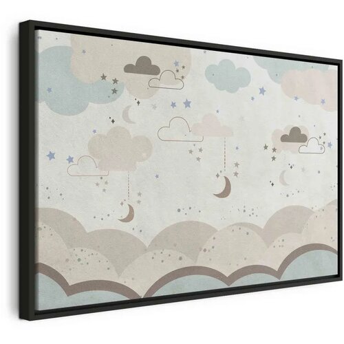  Slika - Cloudy Night Sky - Moons in Brown and Beige Hues Among Clouds and Numerous Little Stars on a Light Background 120x80 U c Cijene