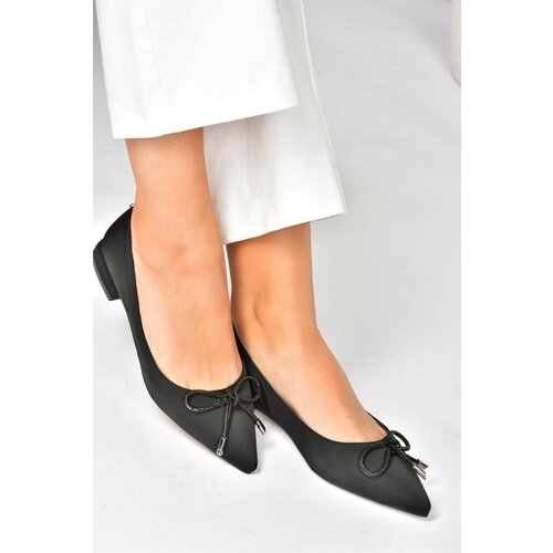 Fox Shoes Black Satin Fabric Low Heeled Women's Shoes Cene