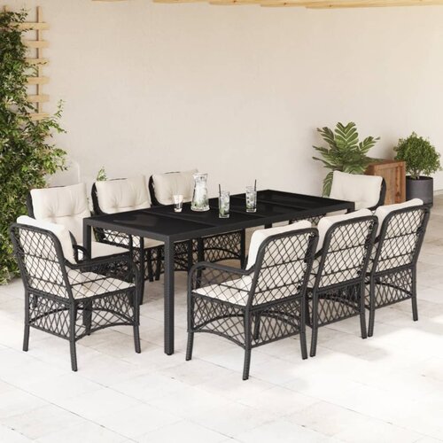  9-dijelni vrtni blagovaonski set s jastucima crni od poliratana Crna 190 cm table length Slike