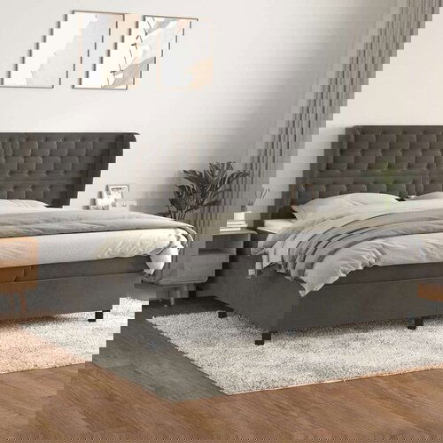  Box spring postelja z vzmetnico temno siva 200x200 cm žamet, (20788793) Cene