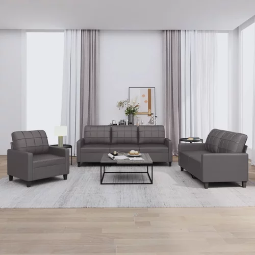  3-dijelni set sofa s jastucima sivi od umjetne kože
