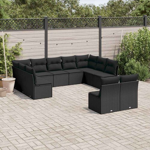  11-dijelni set vrtnih sofa od poliratana s jastucima crni Crna 62 x 62 x 69 cm Cene