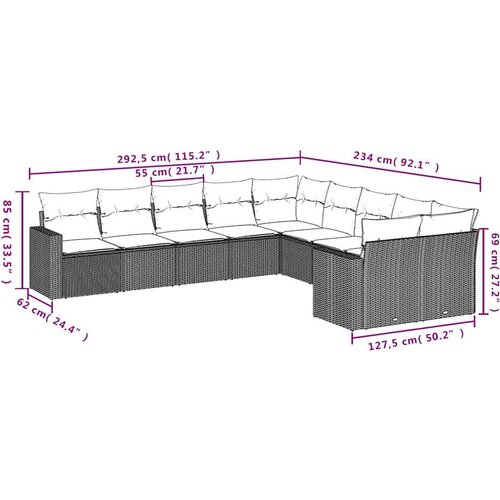  10-dijelni set vrtnih sofa s jastucima crni od poliratana Crna 66 x 62 x 69 cm Slike