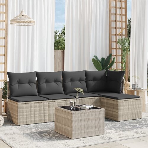 VidaXL 6-dijelni set vrtnih sofa od poliratana s jastucima svjetlosivi Slike