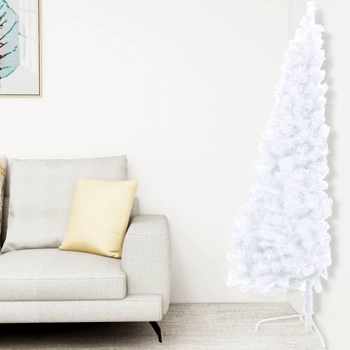 vidaXL Polovična novoletna jelka s stojalom bela 120 cm PVC Cene