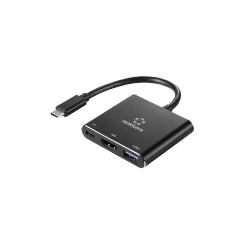 Renkforce RF-5133676 USB-C&amp;reg; / HDMI adapter [1x mo&amp;scaron;ki konektor USB-C&amp;reg; - 1x ženski konektor HDMI\, USB-C&amp;reg; vtičnica (power delivery)\, USB-A] črna 20 cm, (20451298) Slike