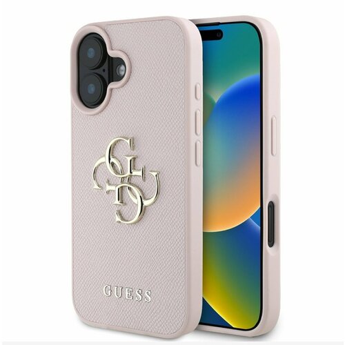Guess PU Grained 4G Metal Logo Zadn&iacute; Kryt pro iPhone 16 Pink Ovitek za telefon Vijolična Cene