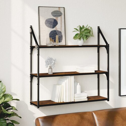  Polica s 3 razine dimljenog hrasta 80x21x78,5 cm drvena Slike