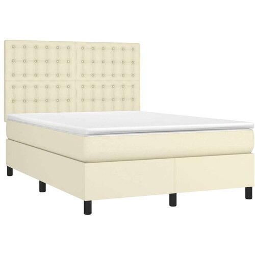  Krevet box spring s madracem LED krem 140x190cm od umjetne kože Slike