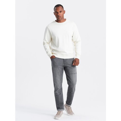 Ombre Men&amp;#039;s TAPER FIT denim pants with stitching and rolled up legs - gray Slike