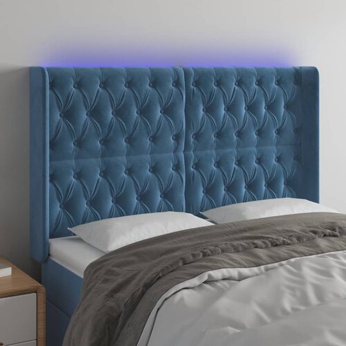 vidaXL LED posteljno vzglavje temno modro 163x16x118/128 cm žamet Cene