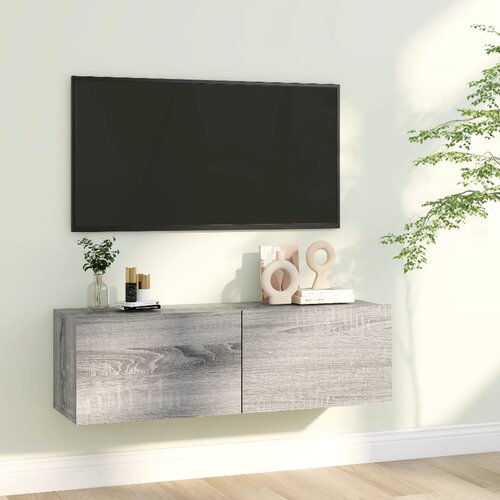 The Living Store Stenska TV omarica siva sonoma 100x30x30 cm konstruiran les - Stenska TV Omarica, (21376157) Slike