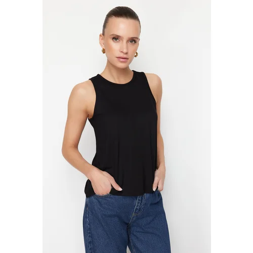 Trendyol Black Viscose Regular/Normal Fit Crew Neck Knitted Blouse